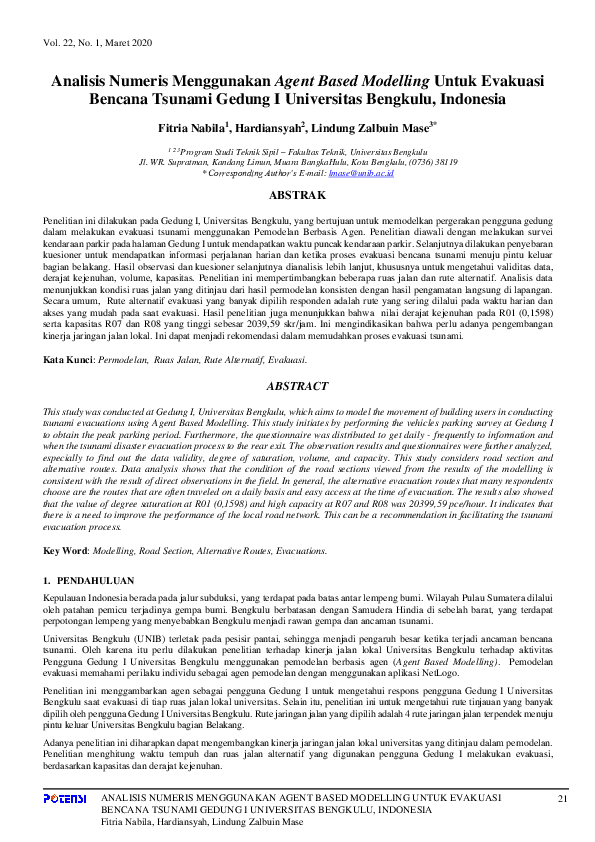 (PDF) Analisis Numeris Menggunakan Agent Based Modelling Untuk Evakuasi
