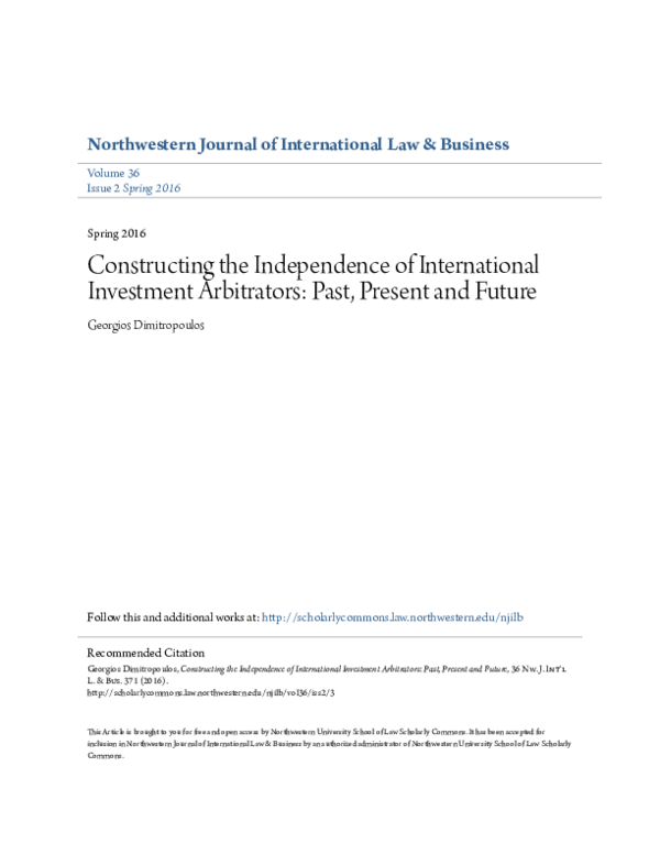 (PDF) Constructing the Independence of International Investment ...