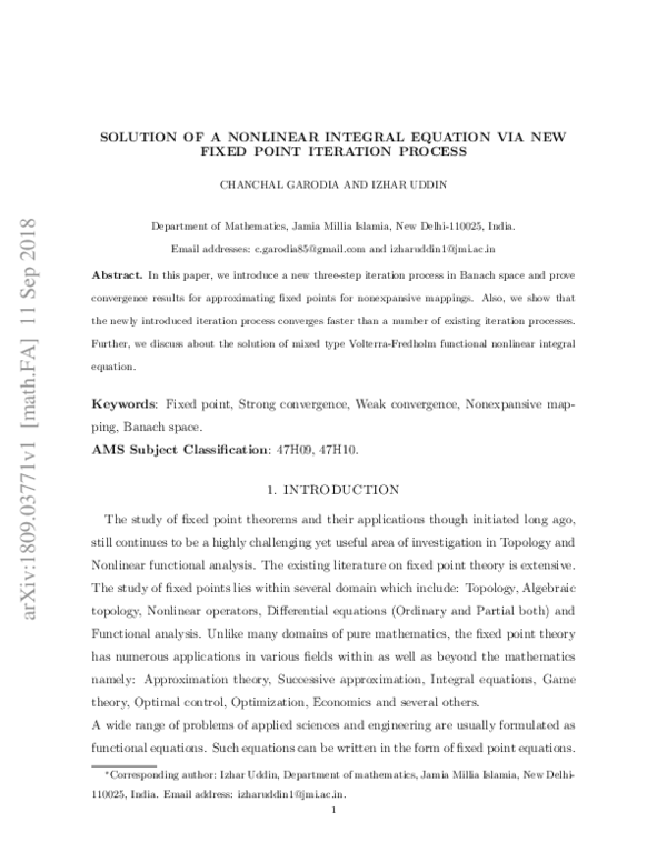 (PDF) Solution of a Nonlinear Integral Equation via New Fixed Point ...