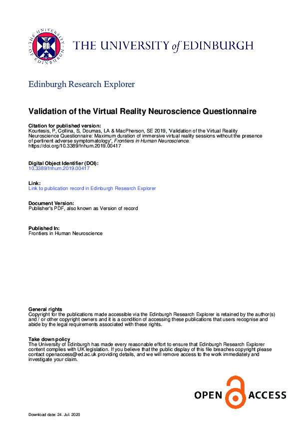 (PDF) Validation of the Virtual Reality Neuroscience Questionnaire ...