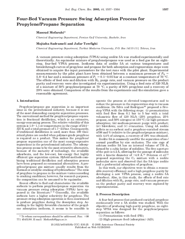 (PDF) FourBed Vacuum Pressure Swing Adsorption Process for Propylene