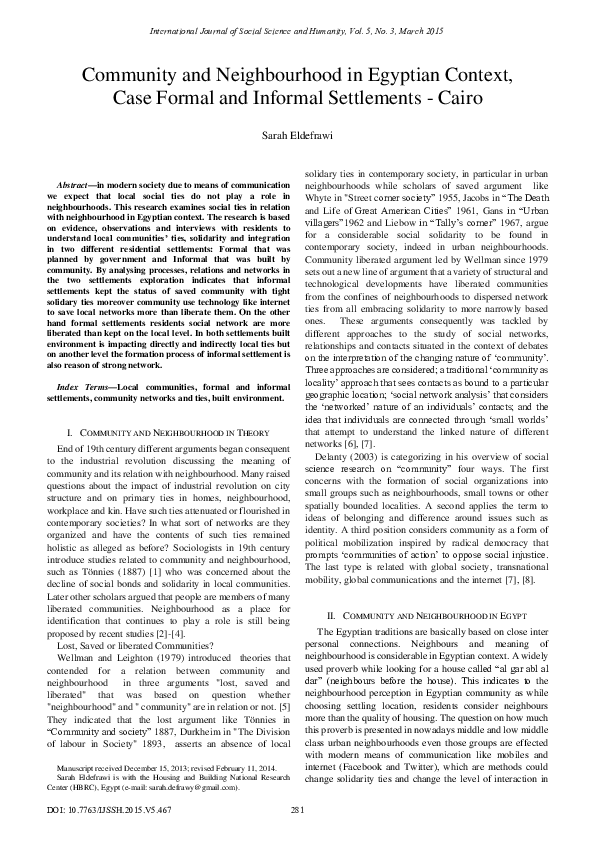 (PDF) Community and Neighbourhood in Egyptian Context, Case Formal and ...