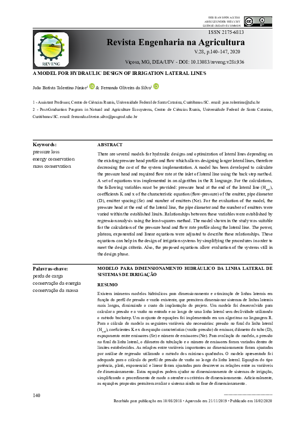(PDF) A Model for Hydraulic Design of Irrigation Lateral Lines
