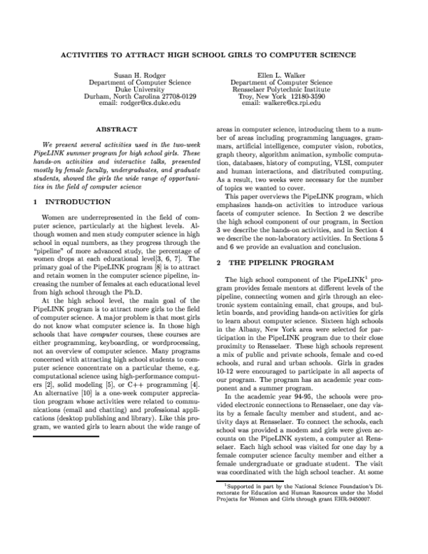(PDF) Activities to attract high school girls to computer science
