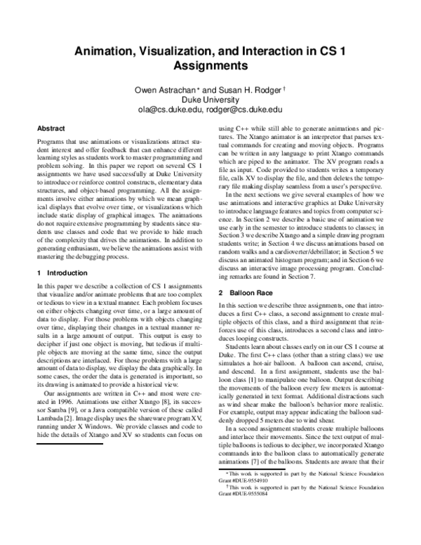 (PDF) Animation, visualization, and interaction in CS 1 assignments