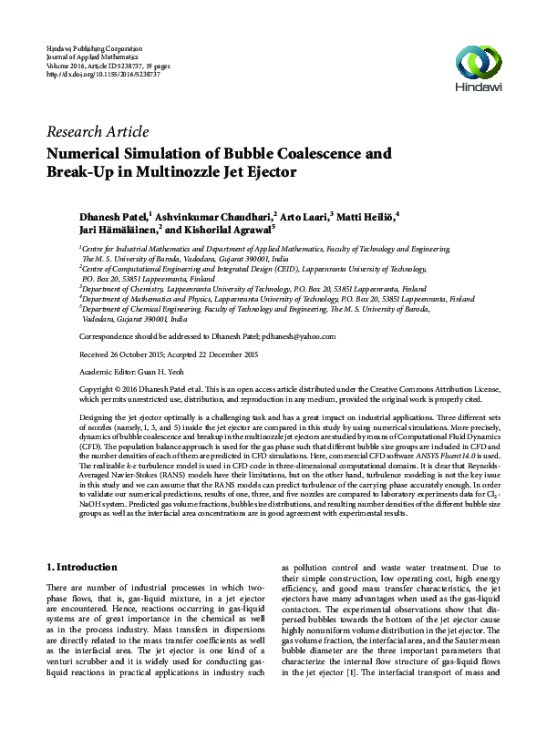 (PDF) Numerical Simulation of Bubble Coalescence and Break-Up in ...
