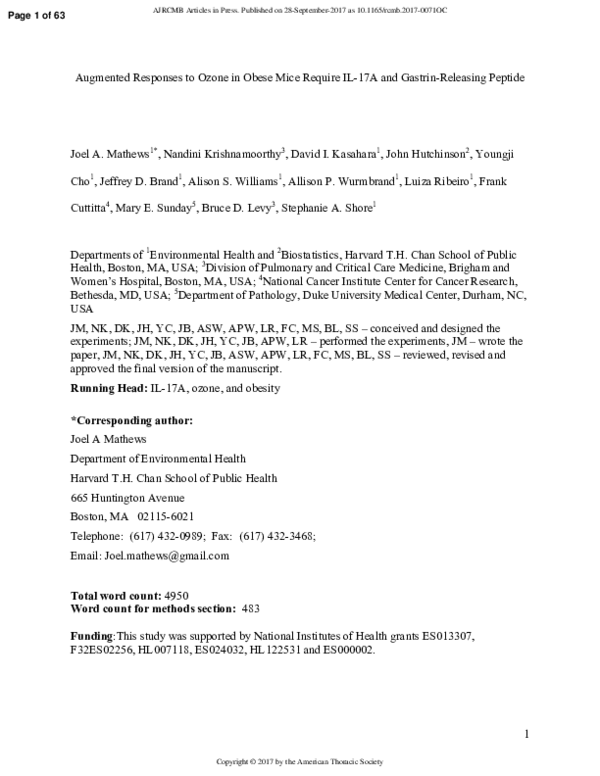 (PDF) Augmented Responses to Ozone in Obese Mice Require IL-17A and ...