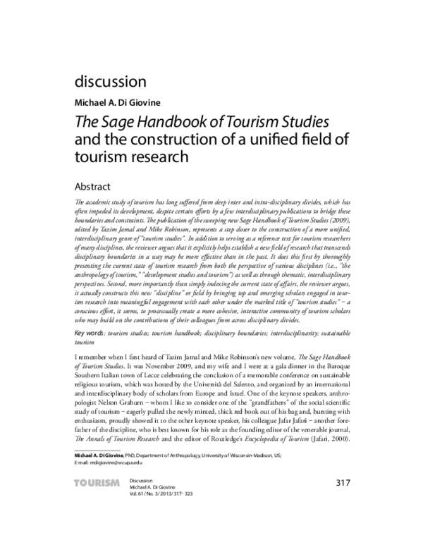 (PDF) The Sage Handbook of Tourism Studies and the construction of a ...