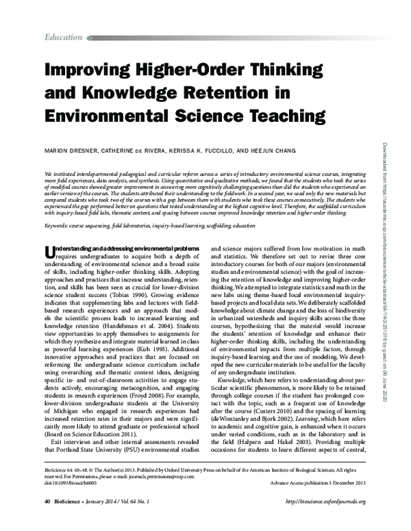 (PDF) Improving Higher-Order Thinking and Knowledge Retention in ...