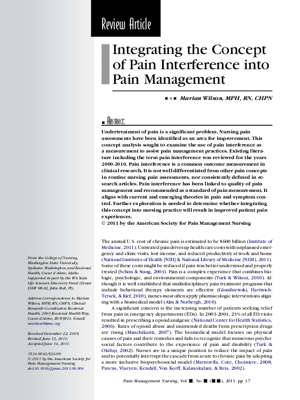 (PDF) Integrating the Concept of Pain Interference into Pain Management