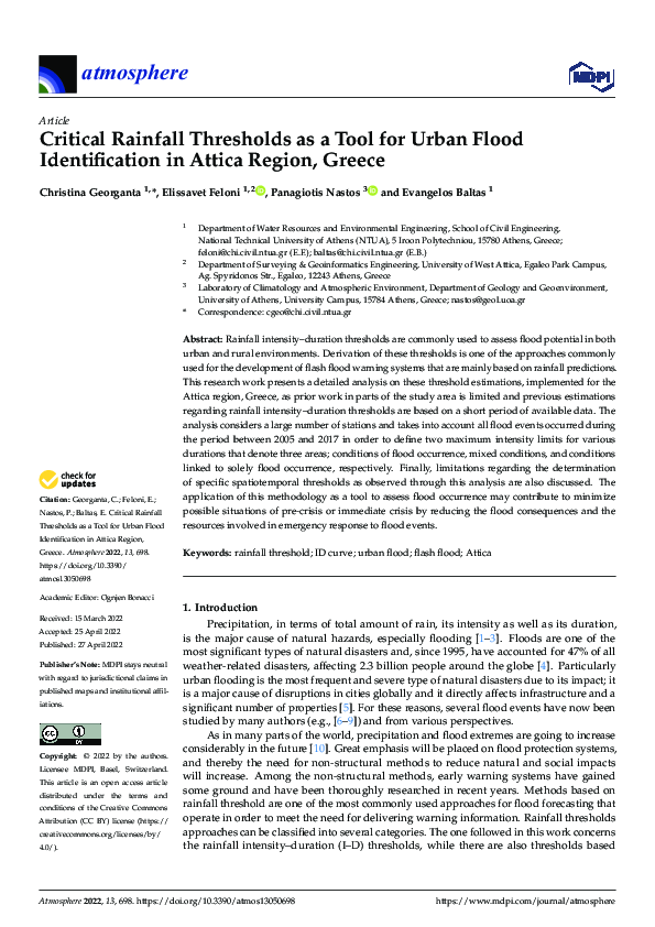 (PDF) Critical Rainfall Thresholds as a Tool for Urban Flood ...