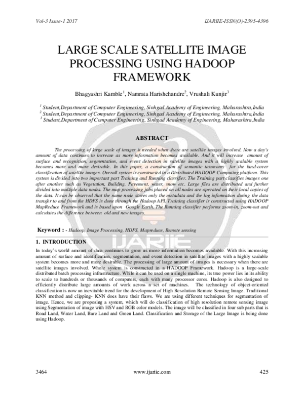 (PDF) Large Scale Satellite Image Processing Using Hadoop Framework