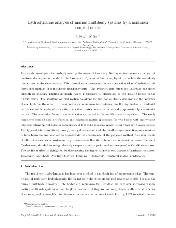 (PDF) Hydrodynamic analysis of marine multibody systems by a nonlinear ...