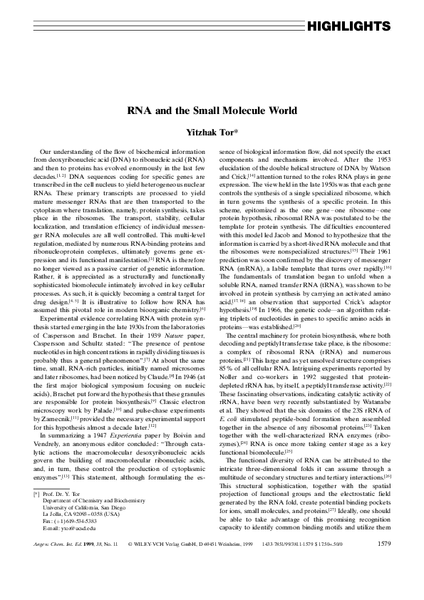 (PDF) RNA and the Small Molecule World