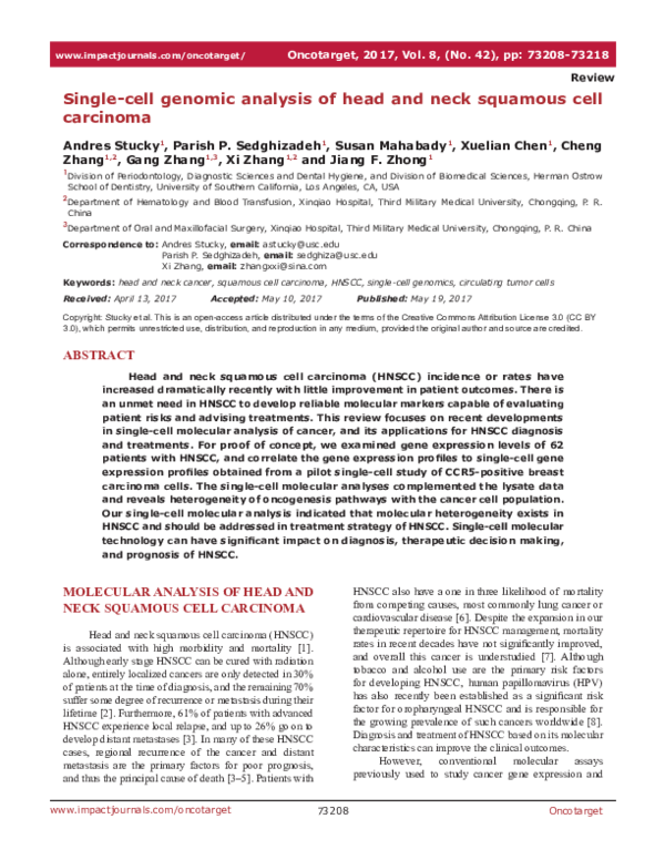 (PDF) Single-cell genomic analysis of head and neck squamous cell carcinoma