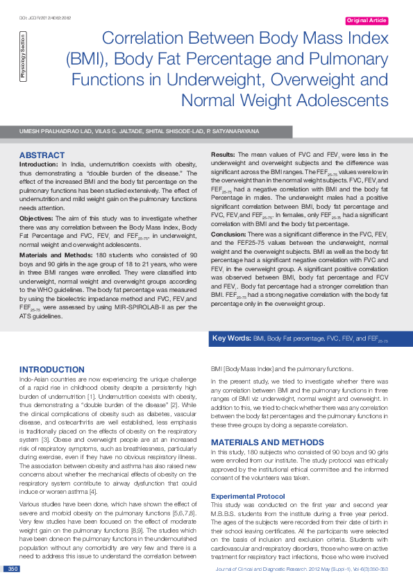 (PDF) Correlation Between Body Mass Index (BMI), Body Fat Percentage ...