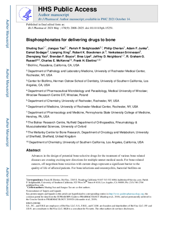 (PDF) Bisphosphonates for delivering drugs to bone