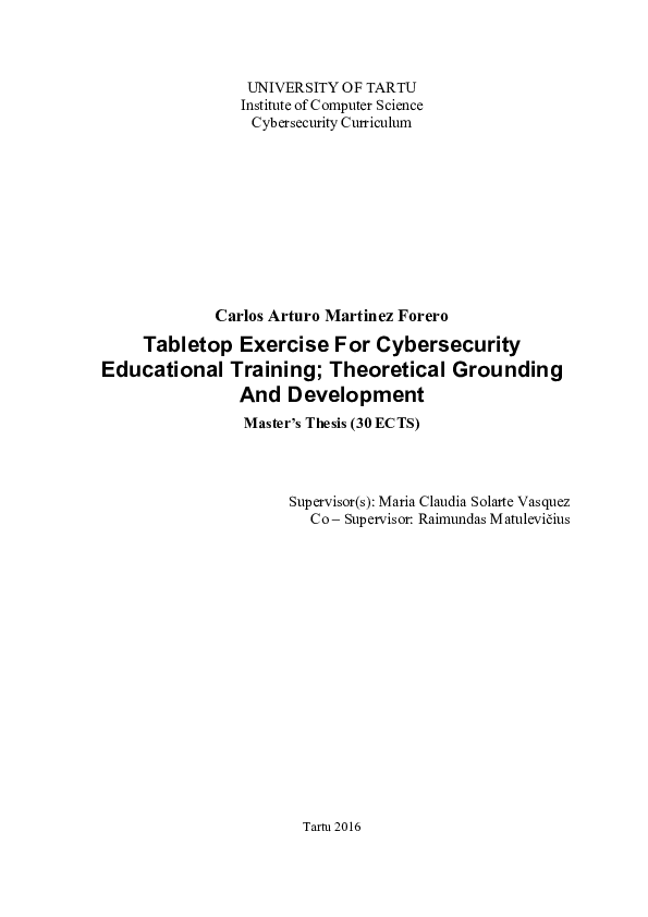 (PDF) Tabletop Exercise For Cybersecurity Educational Training