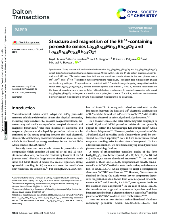 (PDF) Structure and magnetism of the Rh4+-containing perovskite oxides ...