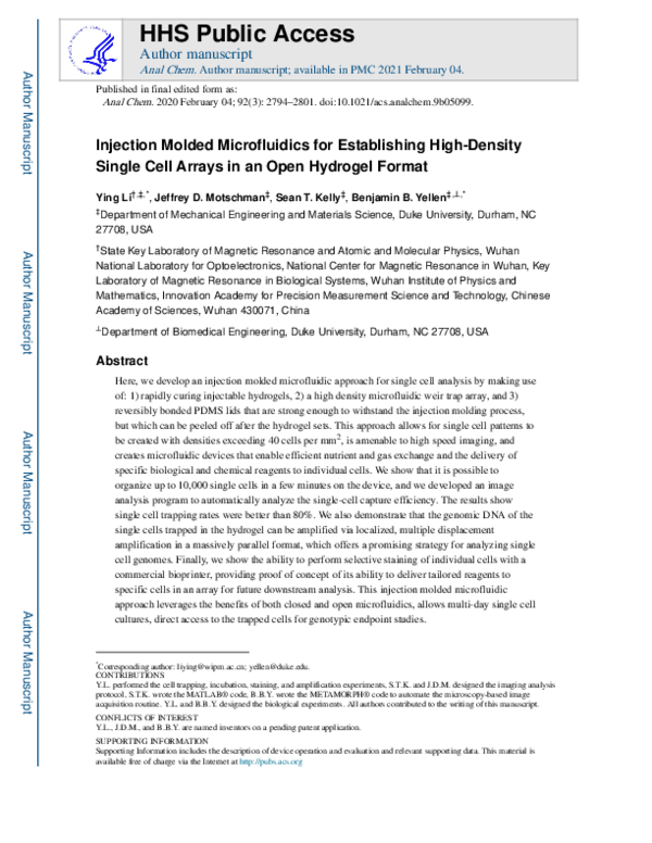 (PDF) Injection Molded Microfluidics for Establishing High-Density ...