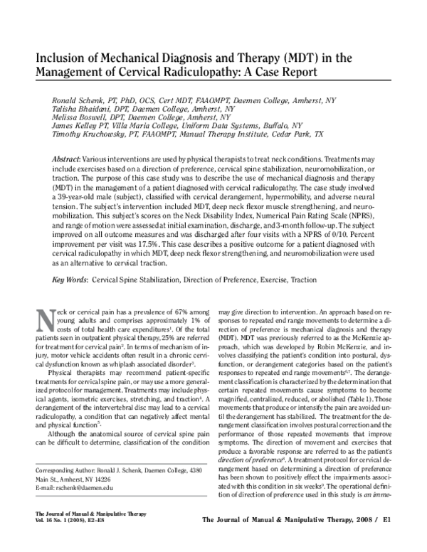(PDF) Inclusion of Mechanical Diagnosis and Therapy (MDT) in the