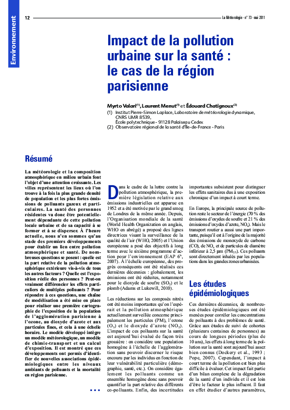(PDF) Impact de la pollution urbaine sur la santé : le cas de la région ...