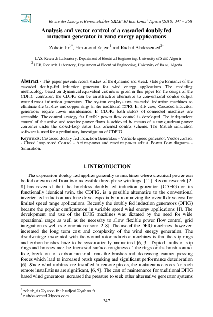 (PDF) Analysis and vector control of a cascaded doubly fed induction ...