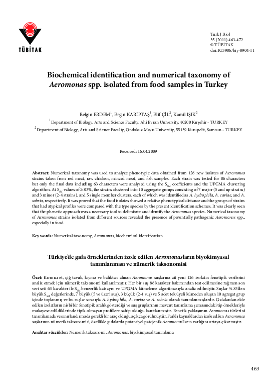 (PDF) Biochemical identification and numerical taxonomy of Aeromonas ...