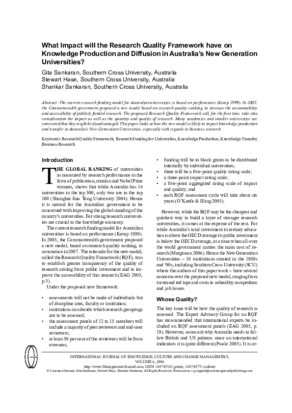 (PDF) What Impact will the Research Quality Framework have on Knowledge ...