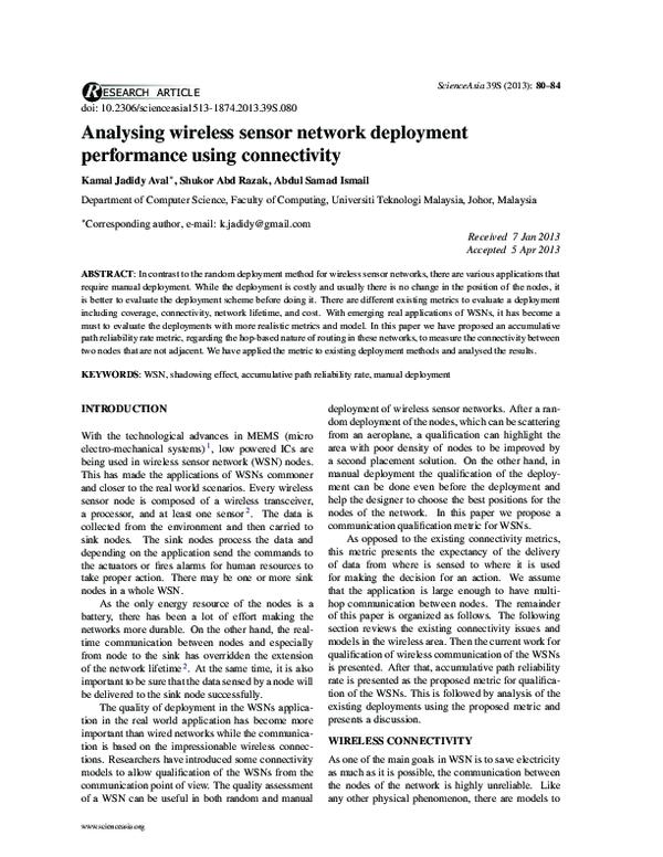 (PDF) Analysing wireless sensor network deployment performance using ...