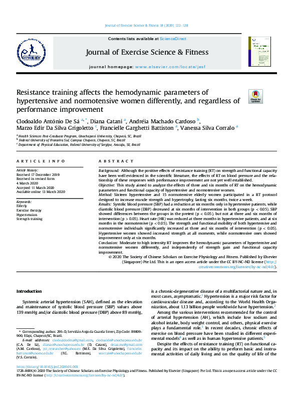 (PDF) Resistance training affects the hemodynamic parameters of ...