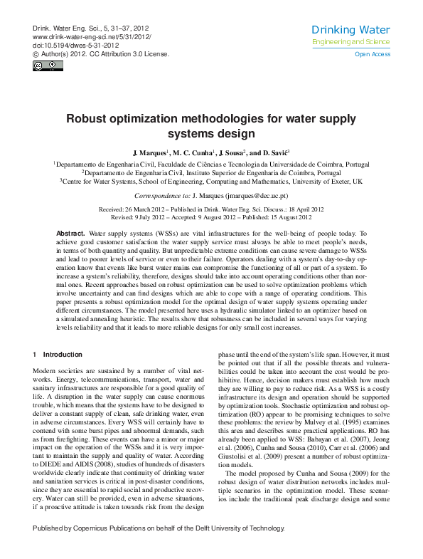 (PDF) Robust optimization methodologies for water supply systems design