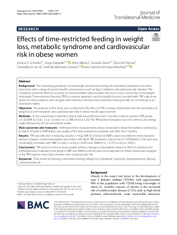 (PDF) Effects of time-restricted feeding in weight loss, metabolic ...