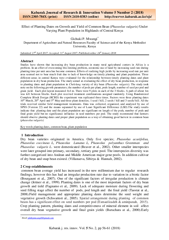 (PDF) Effect of Planting Dates on Growth and Yield of Common Bean ...