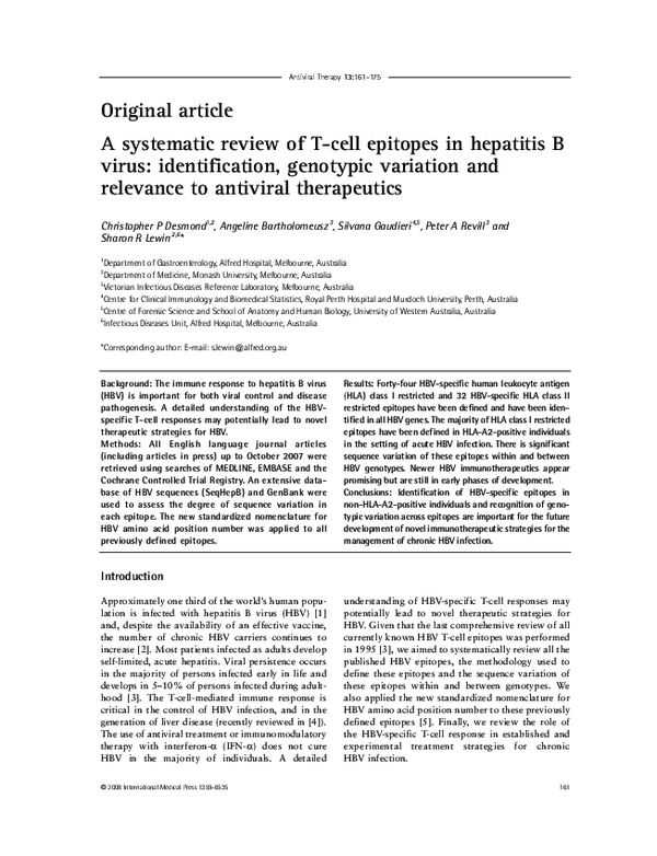 (PDF) A Systematic Review of T-cell Epitopes in Hepatitis B Virus ...
