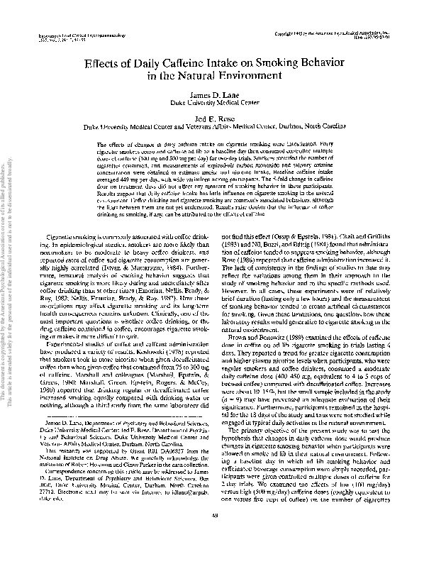 (PDF) Effects of daily caffeine intake on smoking behavior in the ...