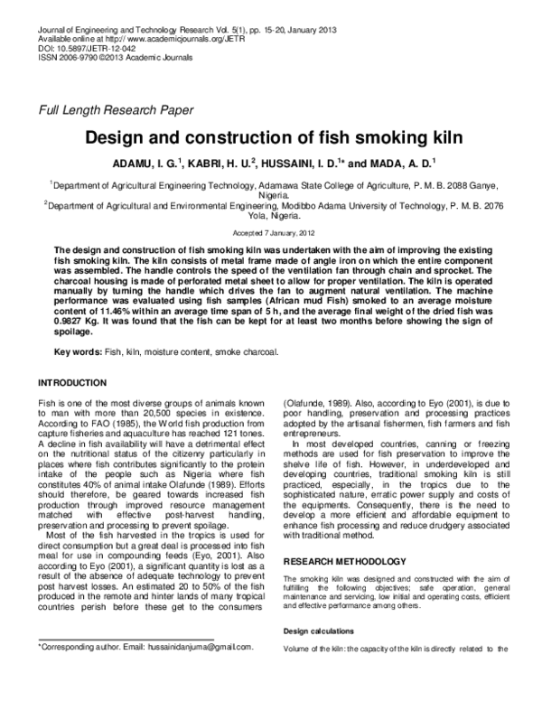 (PDF) Design and construction of fish smoking kiln Adamu Alh Adamu