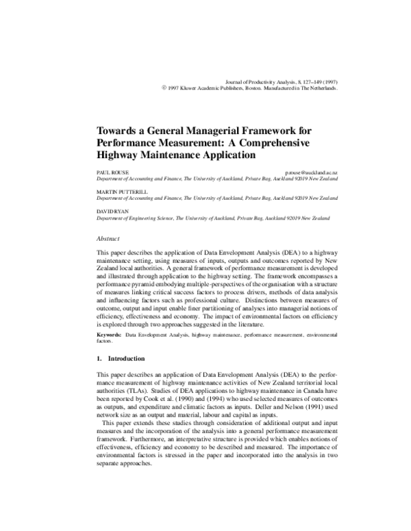 (PDF) Towards a General Managerial Framework for Performance ...