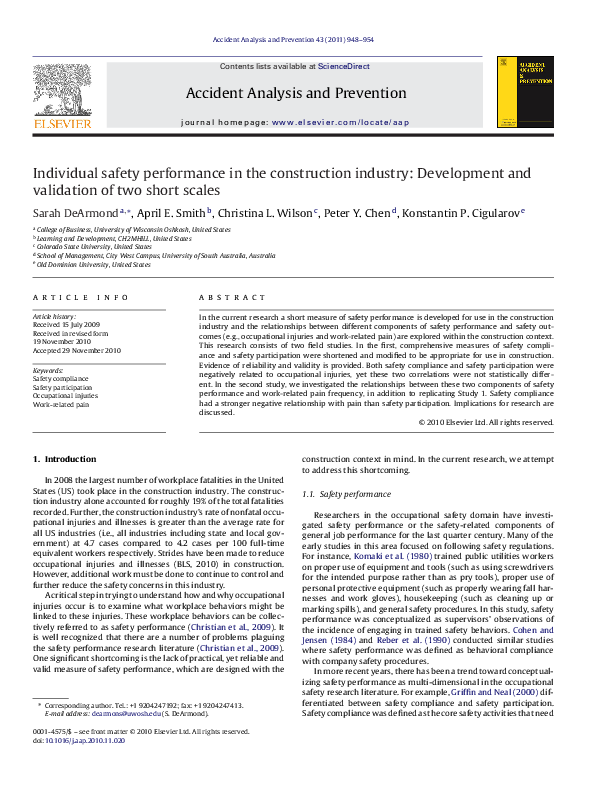(PDF) Individual safety performance in the construction industry ...