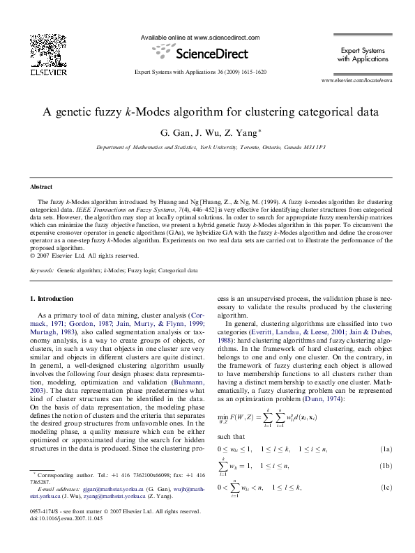 (PDF) A genetic fuzzy k-Modes algorithm for clustering categorical data