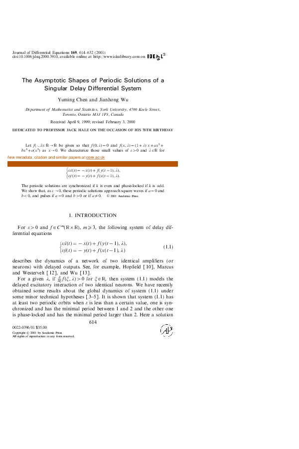 (PDF) The Asymptotic Shapes of Periodic Solutions of a Singular Delay ...