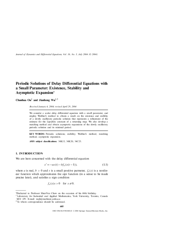 (PDF) Periodic Solutions of Delay Differential Equations with a Small ...