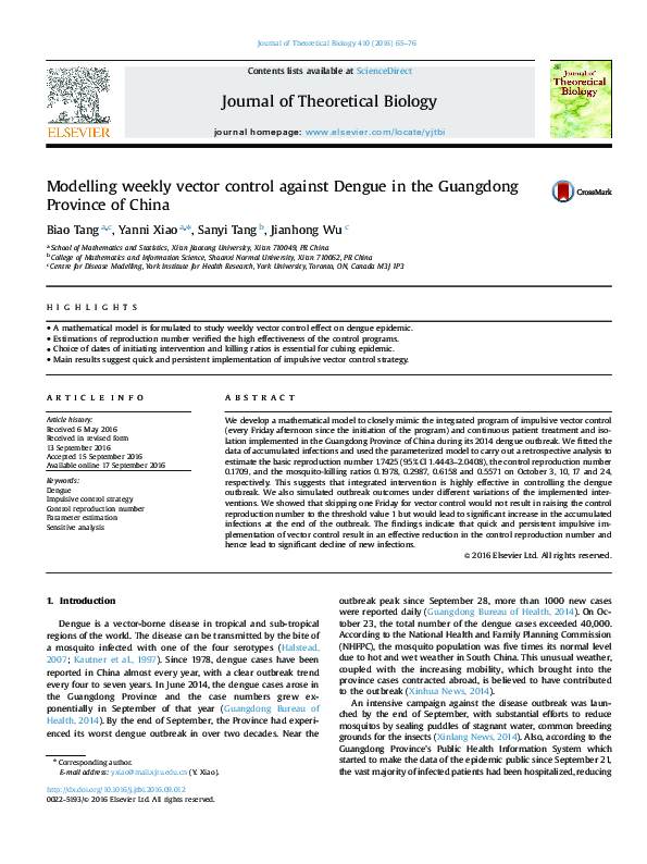 (PDF) Modelling weekly vector control against Dengue in the Guangdong ...