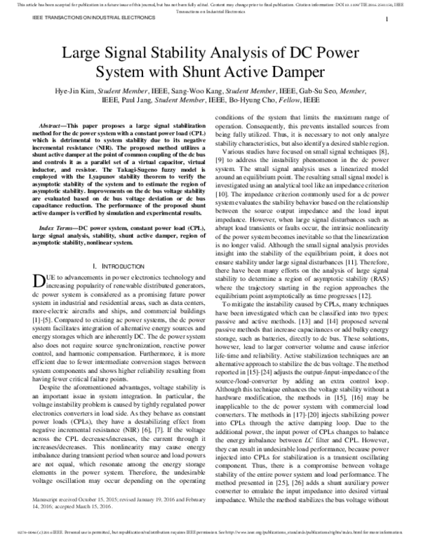 (PDF) Large signal stability analysis of DC power systems with constant ...