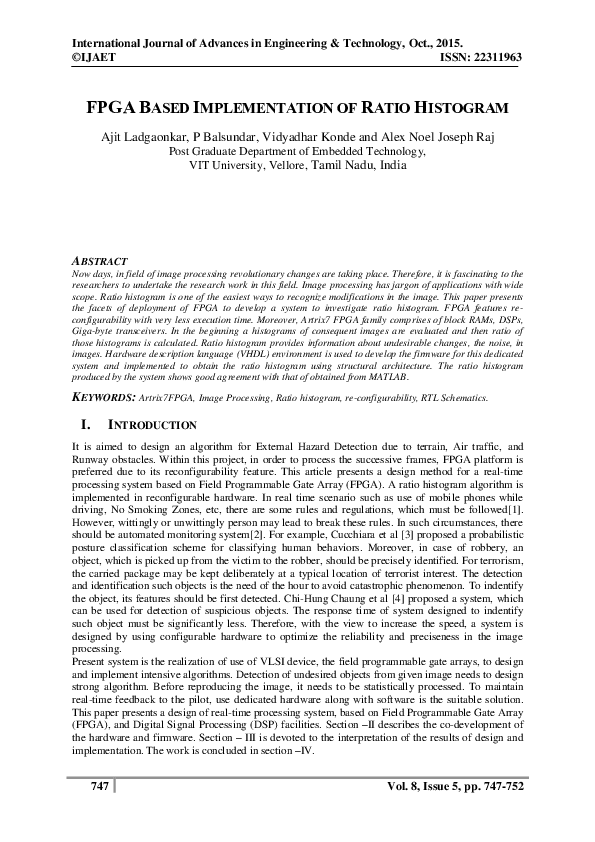(PDF) Fpga Based Implementation of Ratio Histogram