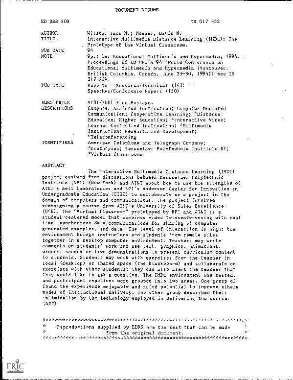 (PDF) Interactive Multimedia Distance Learning (IMDL): The Prototype of ...