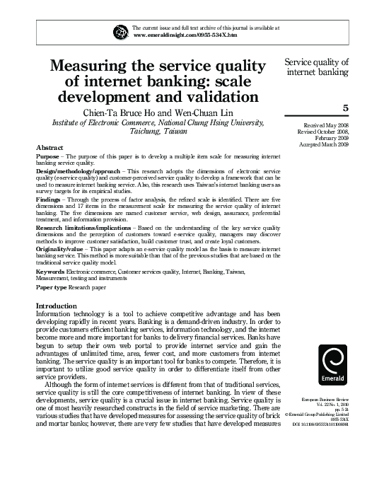 (PDF) Measuring the service quality of internet banking: scale ...