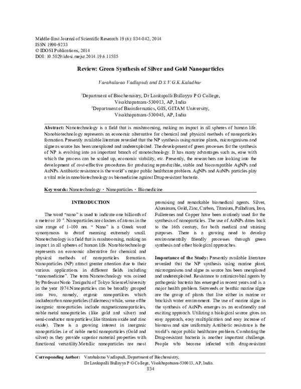 (PDF) Review: Green Synthesis of Silver and Gold nanoparticles