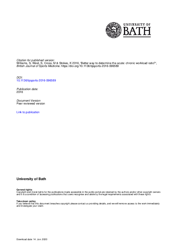 (PDF) Better way to determine the acute:chronic workload ratio?