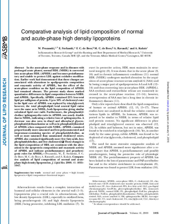 (PDF) Comparative analysis of lipid composition of normal and acute ...